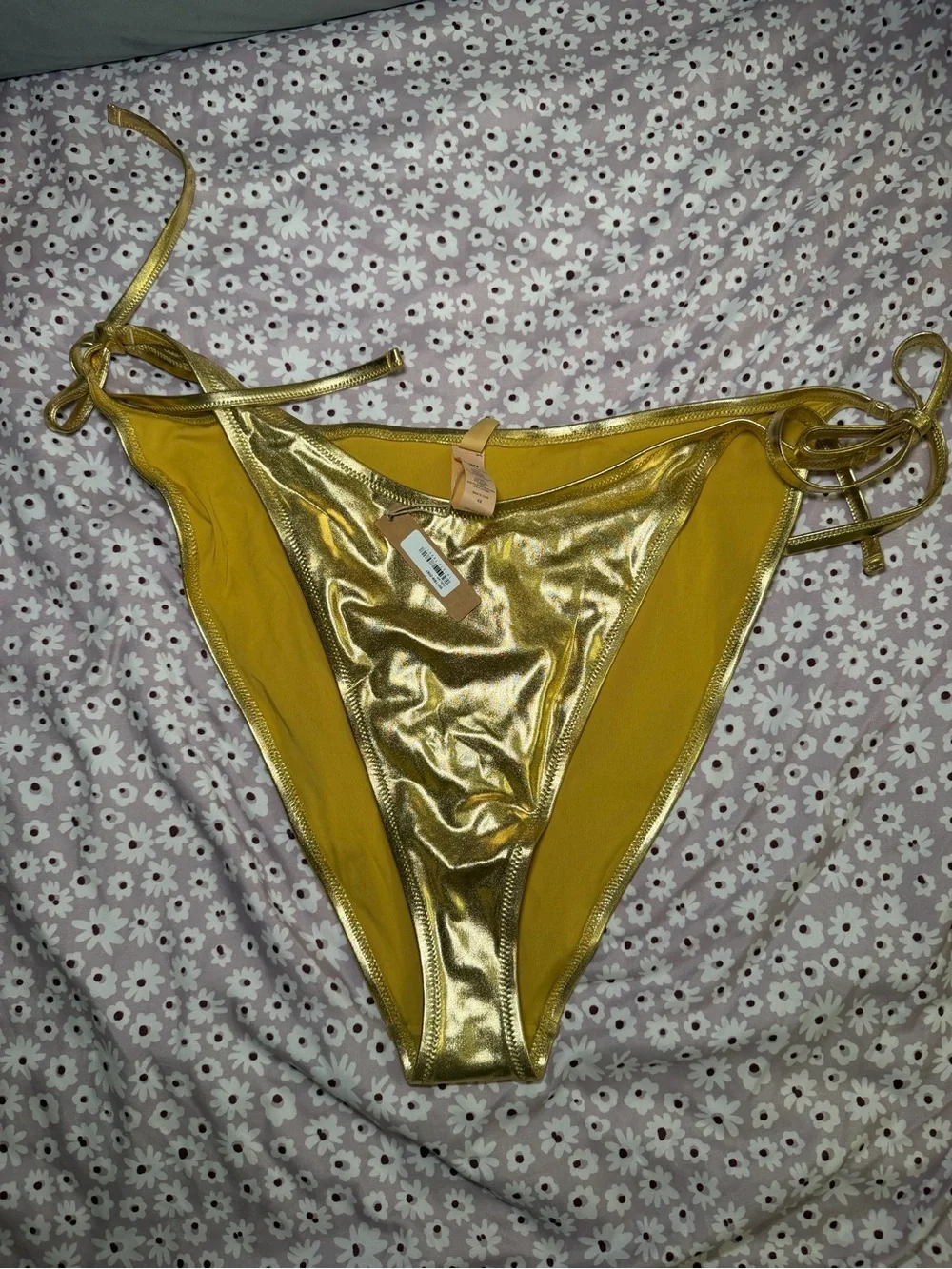 SKIMS Size 4x Metallic Swim Skimpy Triangle Bottom Gold SW-TBM-0067 NWT